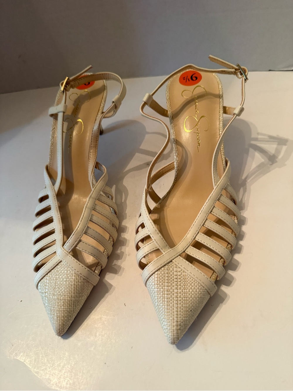 Jessica Simpson Kalute Ivory Pointed-Toe Slingback Heels Women’s 9.5